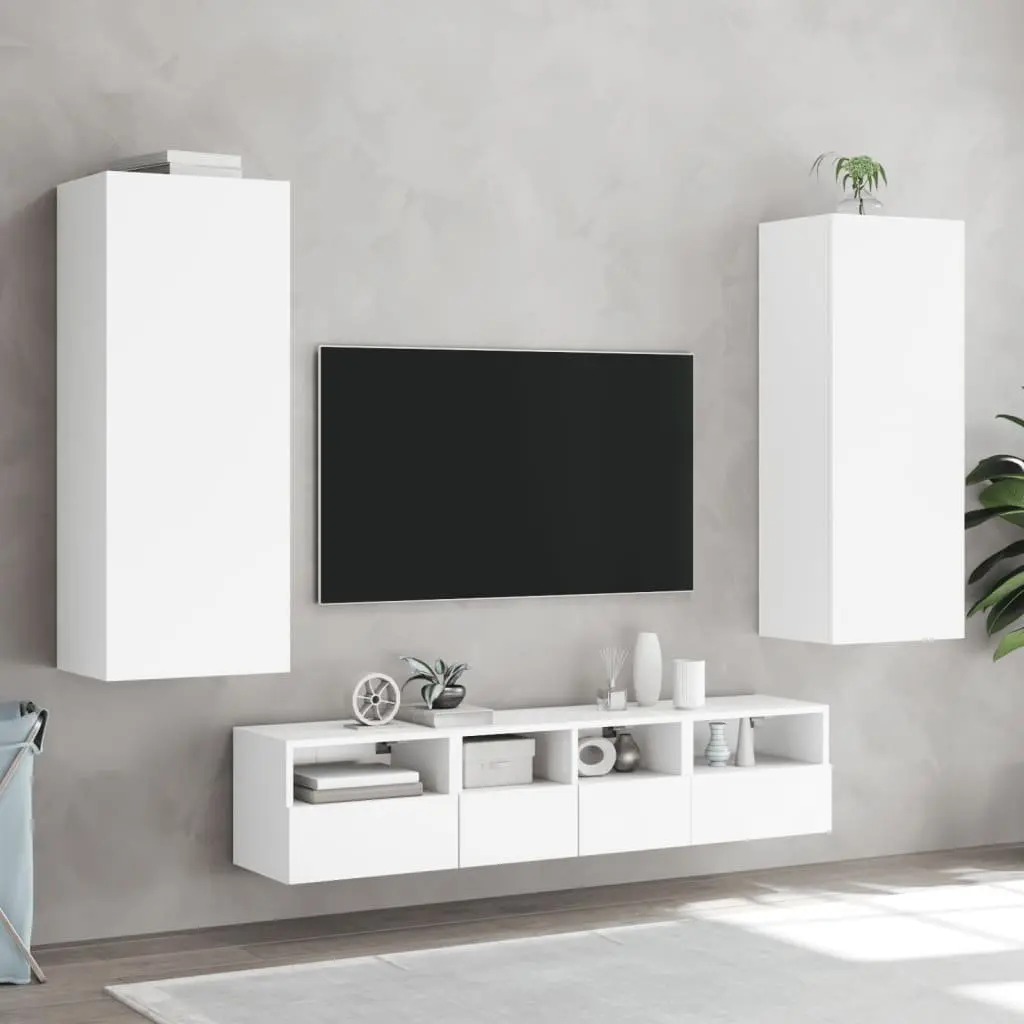 TV Wall Cabinet White Floating Wall-Mounted Storage Organizer 40.5 x 30 x 102 cm