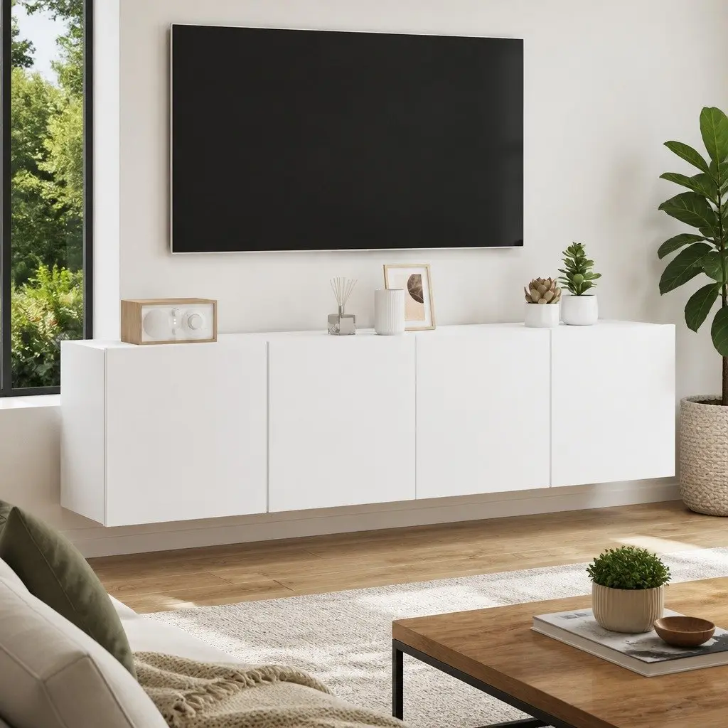 Wall-Mounted TV Cabinets White Storage Units 80x30x41cm