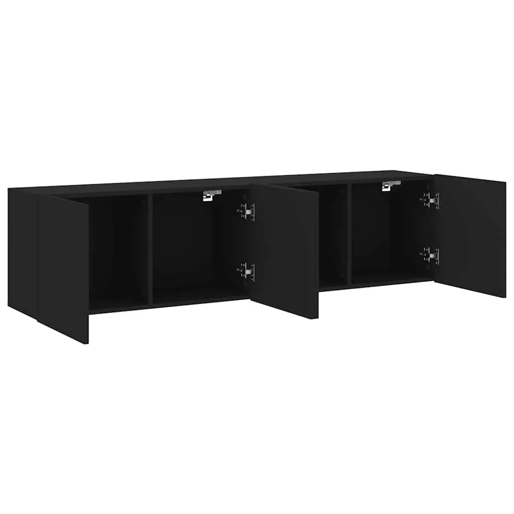 Wall-Mounted TV Cabinet Black 2 Pieces Storage Organiser Media Shelving Unit