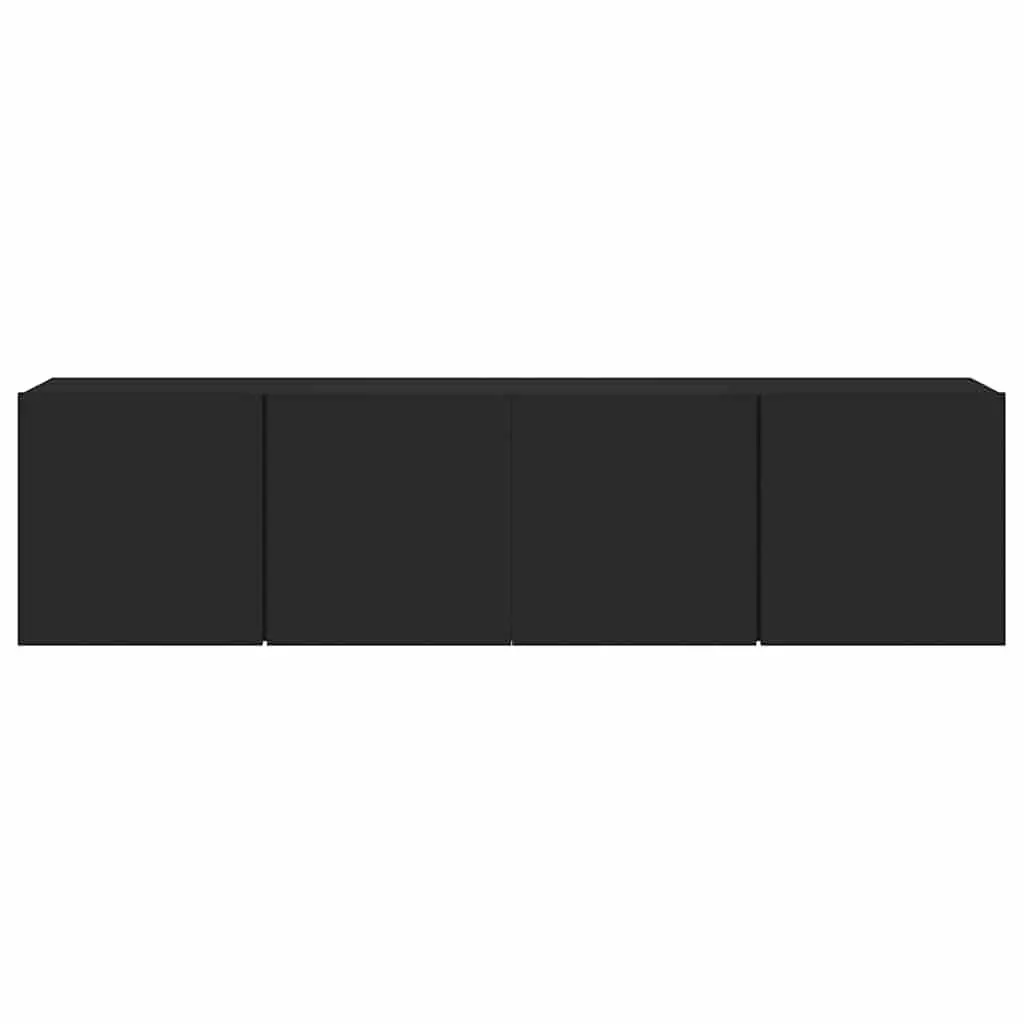 Wall-Mounted TV Cabinet Black 2 Pieces Storage Organiser Media Shelving Unit