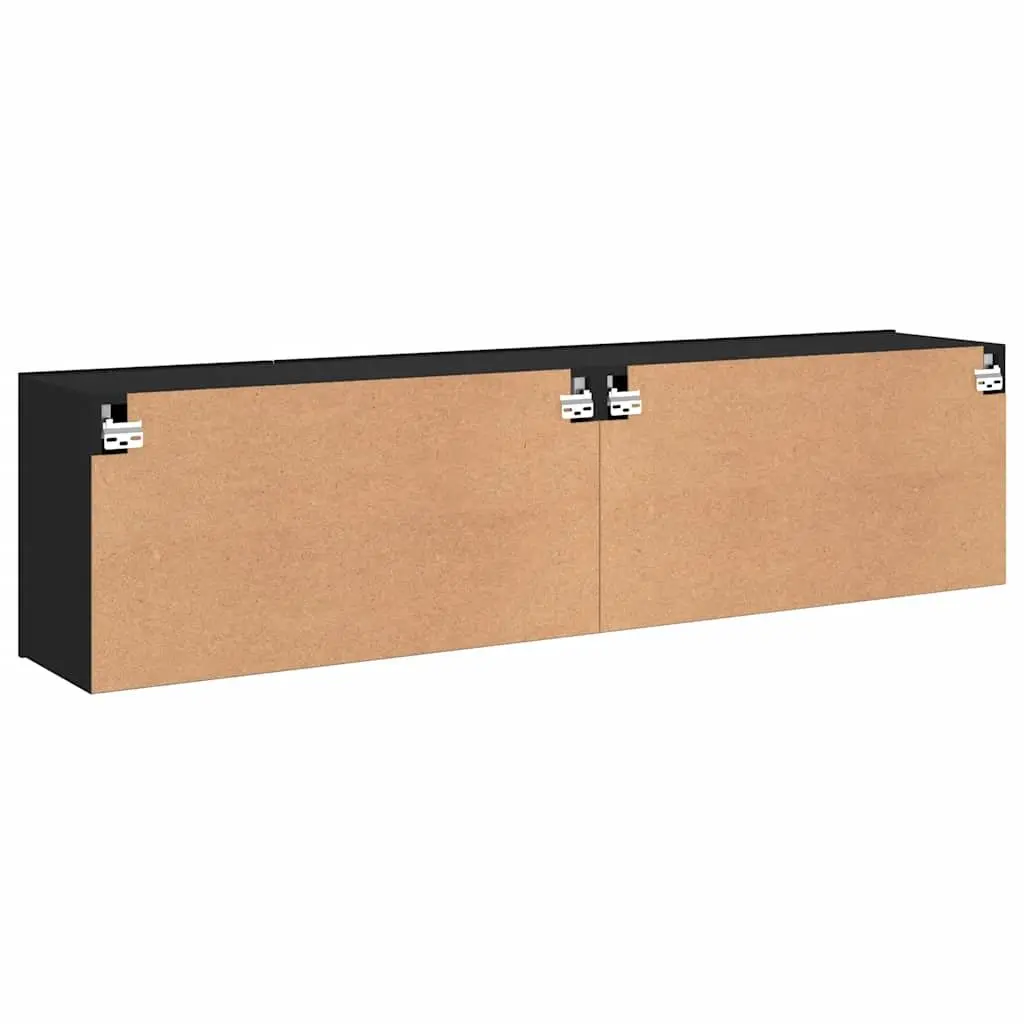 Wall-Mounted TV Cabinet Black 2 Pieces Storage Organiser Media Shelving Unit