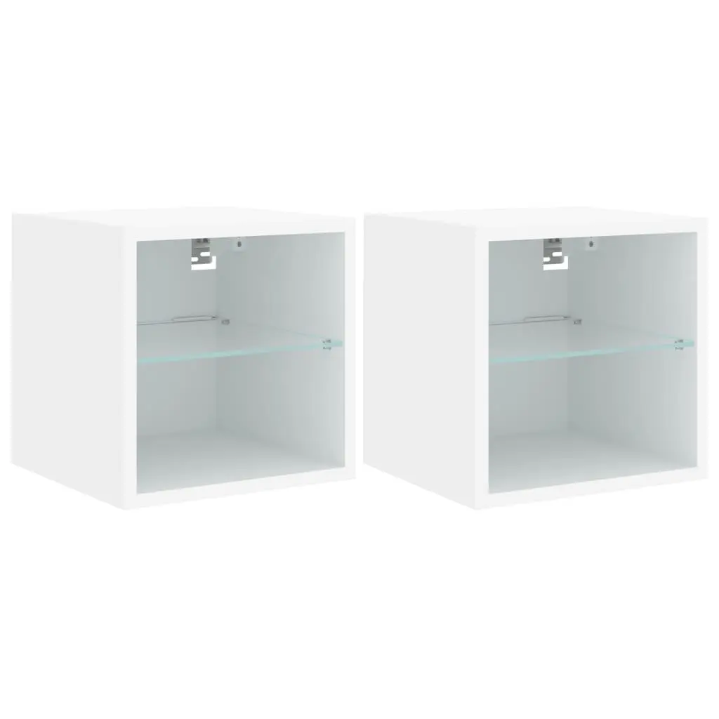 TV Wall Cabinet RGB LED Lights White Floating Storage Unit 30cm
