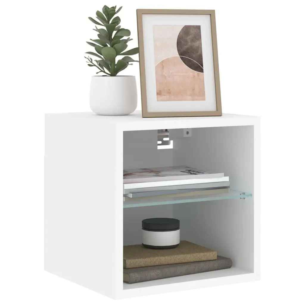 TV Wall Cabinet RGB LED Lights White Floating Storage Unit 30cm
