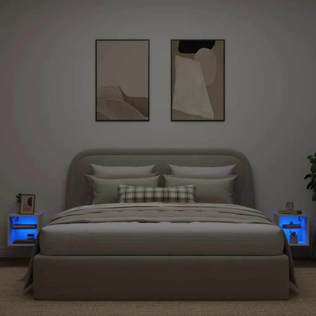 TV Wall Cabinet RGB LED Lights White Floating Storage Unit 30cm