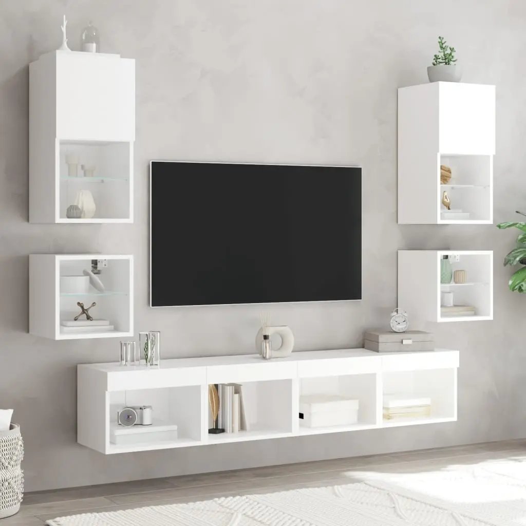 TV Wall Cabinet RGB LED Lights White Floating Storage Unit 30cm