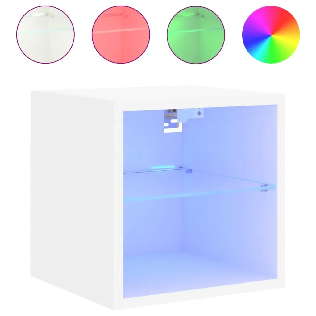 TV Wall Cabinet RGB LED Lights White Floating Storage Unit 30cm