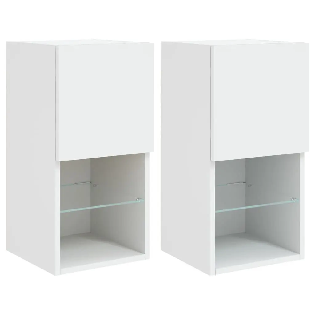 TV Cabinets with RGB LED Lights Wall-Mounted Media Storage Units Set of 2 White