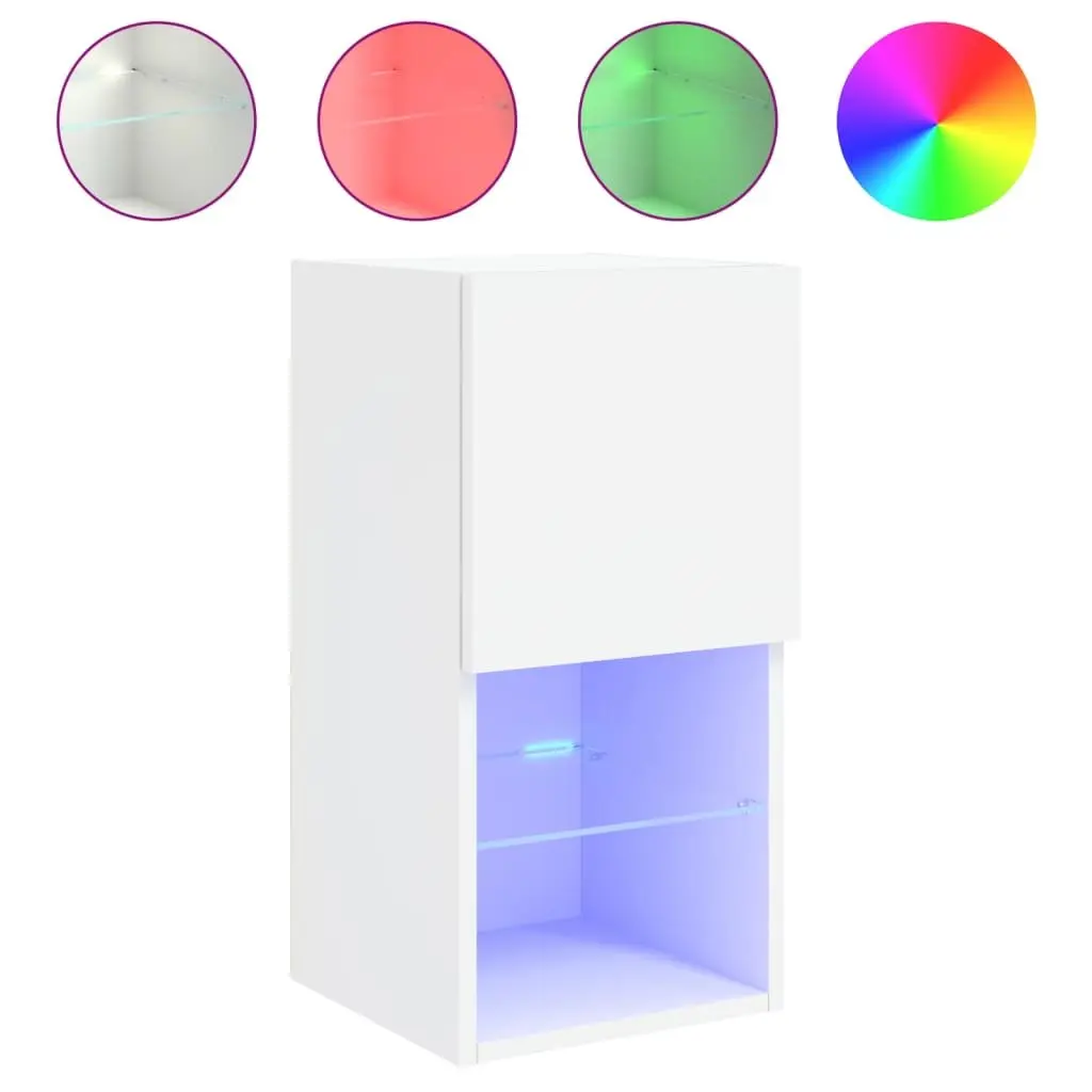TV Cabinets with RGB LED Lights Wall-Mounted Media Storage Units Set of 2 White