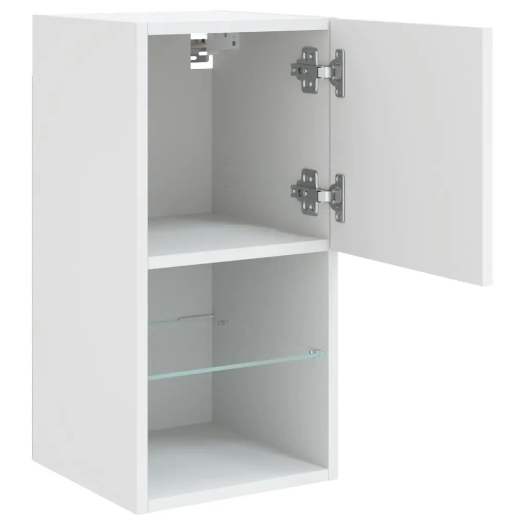TV Cabinets with RGB LED Lights Wall-Mounted Media Storage Units Set of 2 White