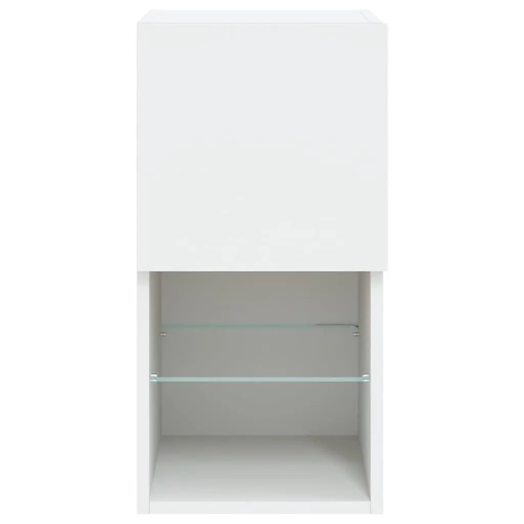 TV Cabinets with RGB LED Lights Wall-Mounted Media Storage Units Set of 2 White
