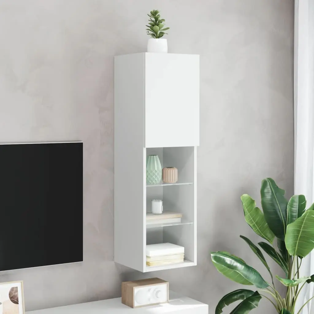 TV Cabinet RGB LED Lights Wall-Mounted Media Unit White