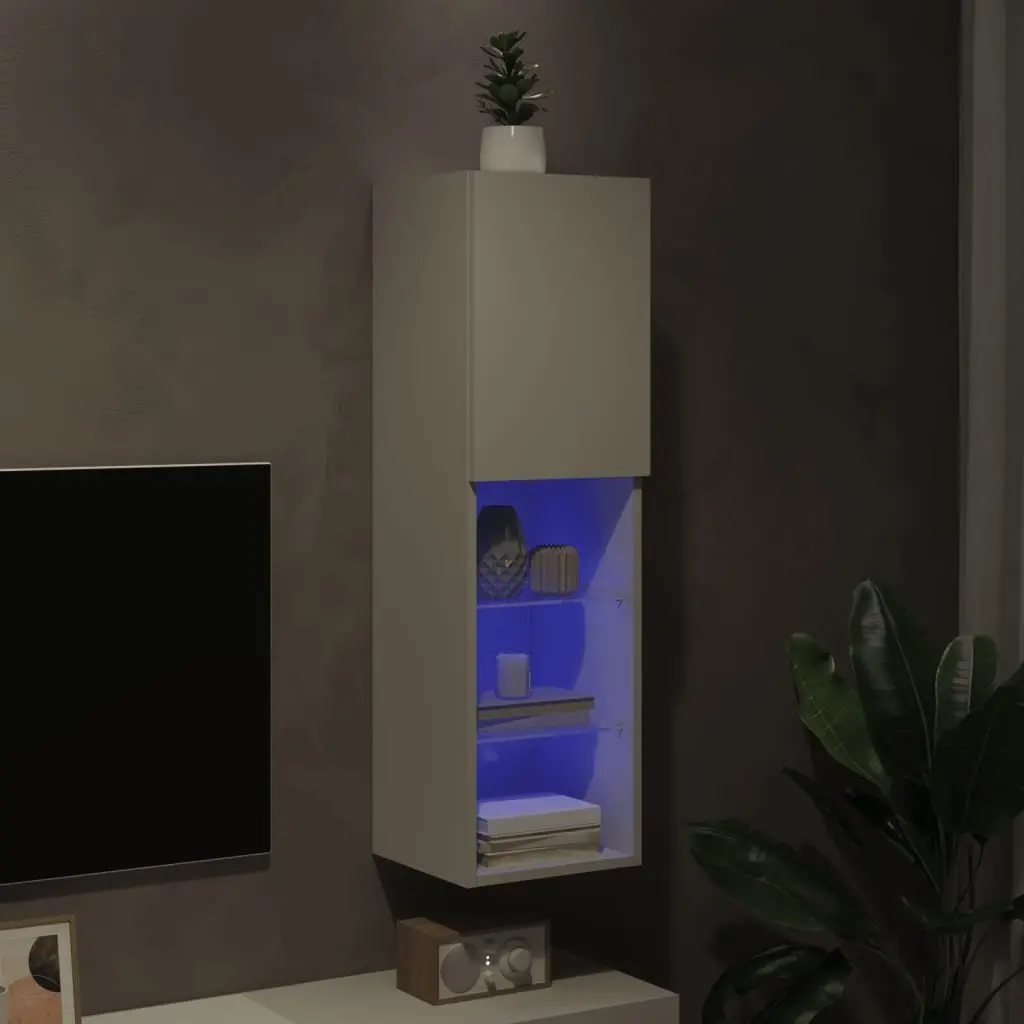 TV Cabinet RGB LED Lights Wall-Mounted Media Unit White