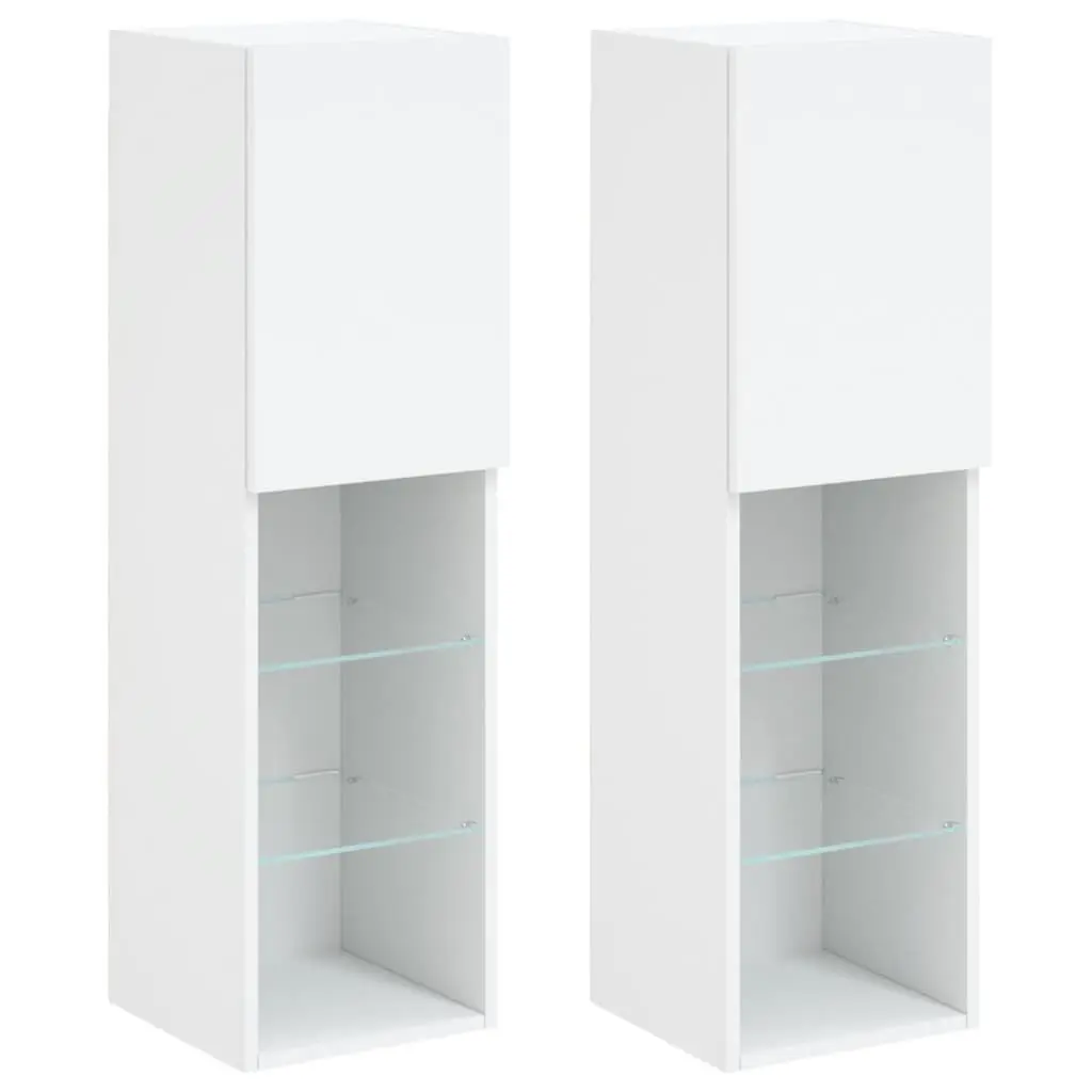 Wall-Mounted White TV Cabinet with RGB LED Lights 30.5x30x102cm 2 Piece