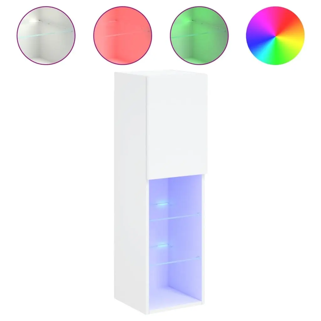Wall-Mounted White TV Cabinet with RGB LED Lights 30.5x30x102cm 2 Piece