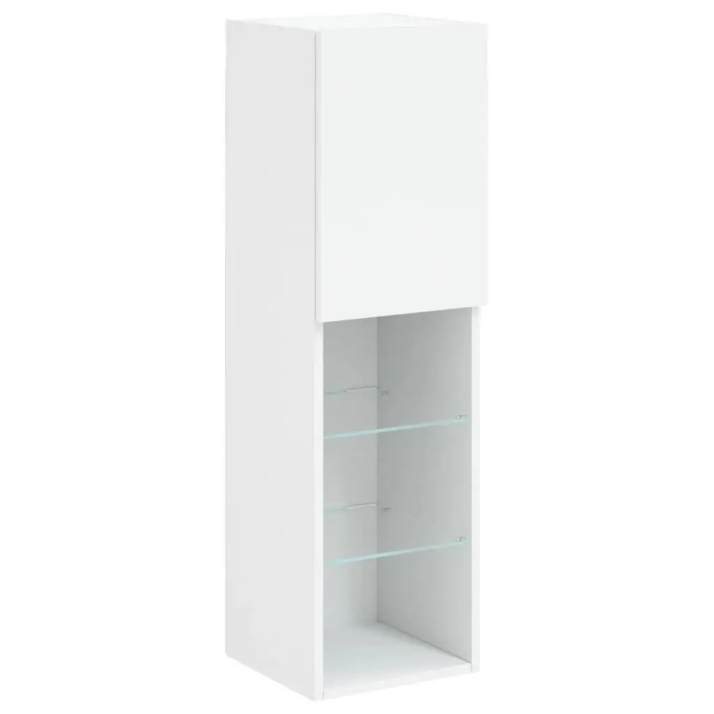 Wall-Mounted White TV Cabinet with RGB LED Lights 30.5x30x102cm 2 Piece