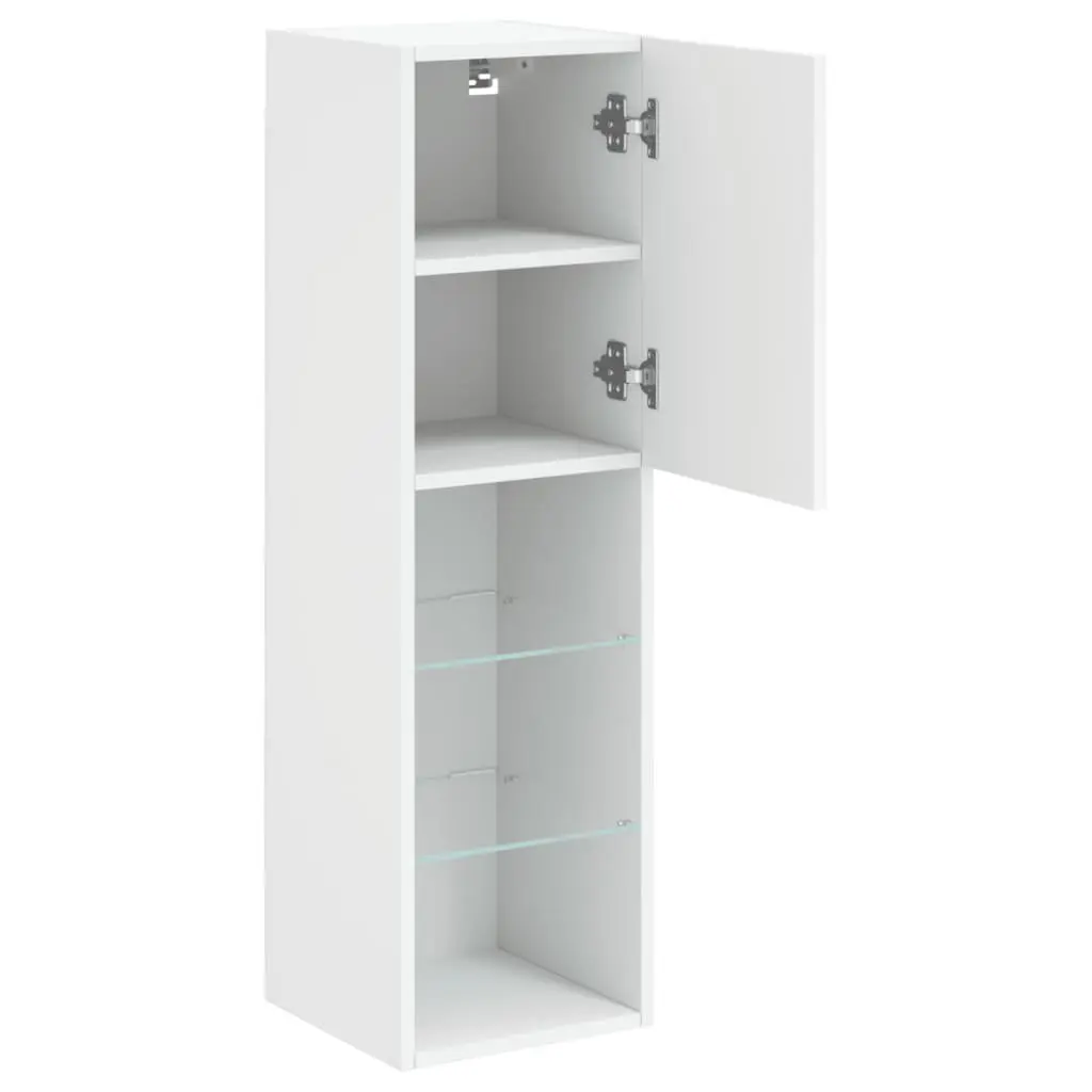 Wall-Mounted White TV Cabinet with RGB LED Lights 30.5x30x102cm 2 Piece