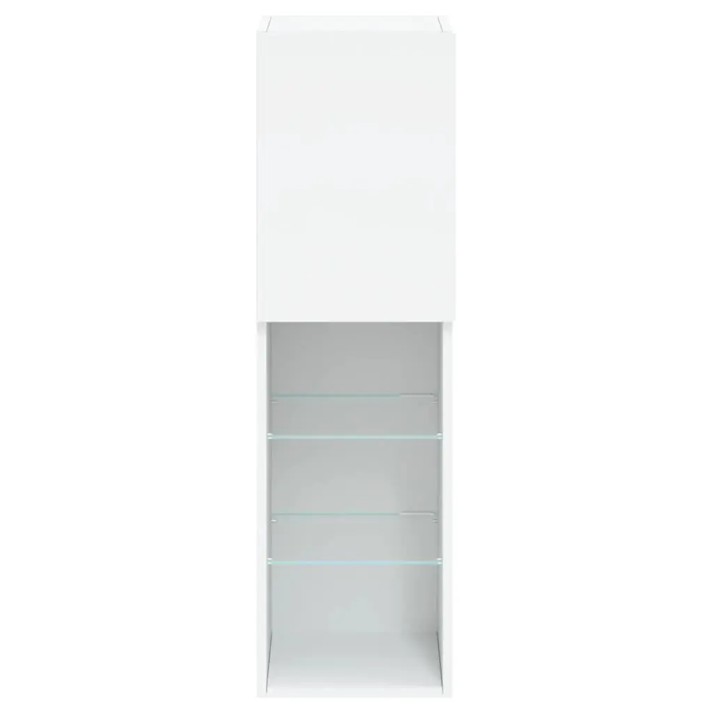 Wall-Mounted White TV Cabinet with RGB LED Lights 30.5x30x102cm 2 Piece