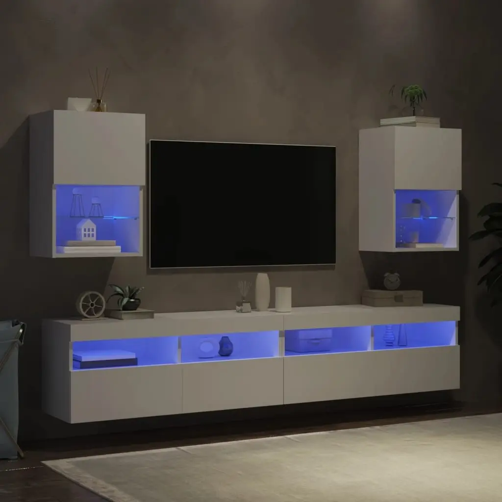 TV Cabinet with RGB LED Lights Wall-Mounted Media Storage Unit White