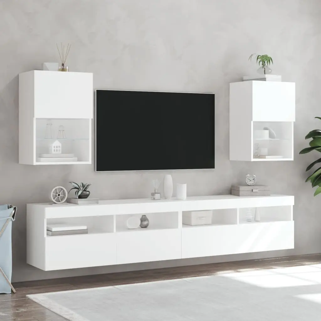 TV Cabinet with RGB LED Lights Wall-Mounted Media Storage Unit White