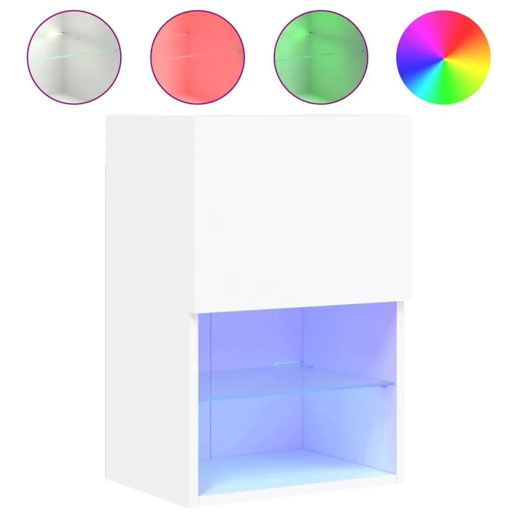 TV Cabinet with RGB LED Lights Wall-Mounted Media Storage Unit White