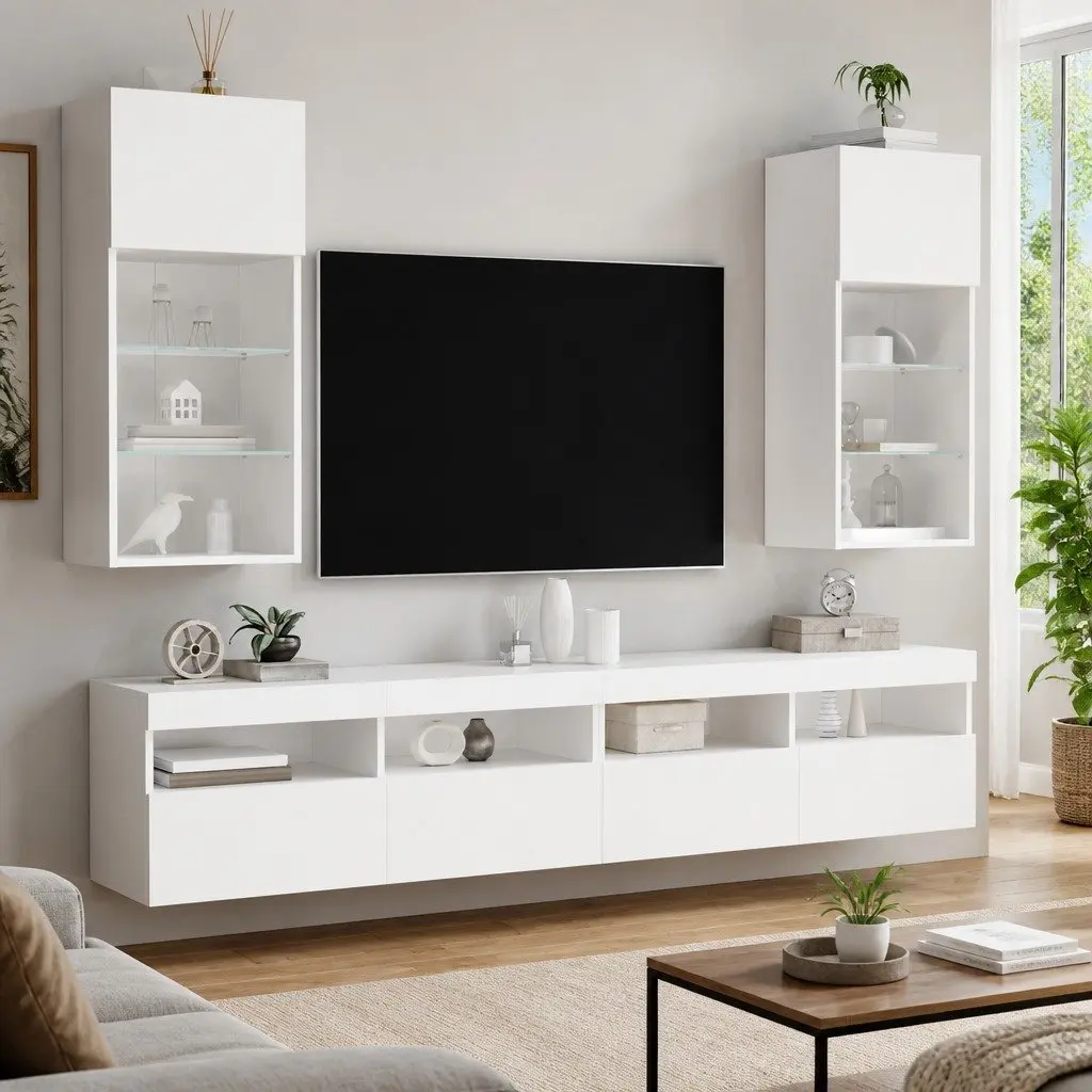 TV Cabinets Wall-Mounted with RGB LED Lights 40.5x30x90cm White Set of 2
