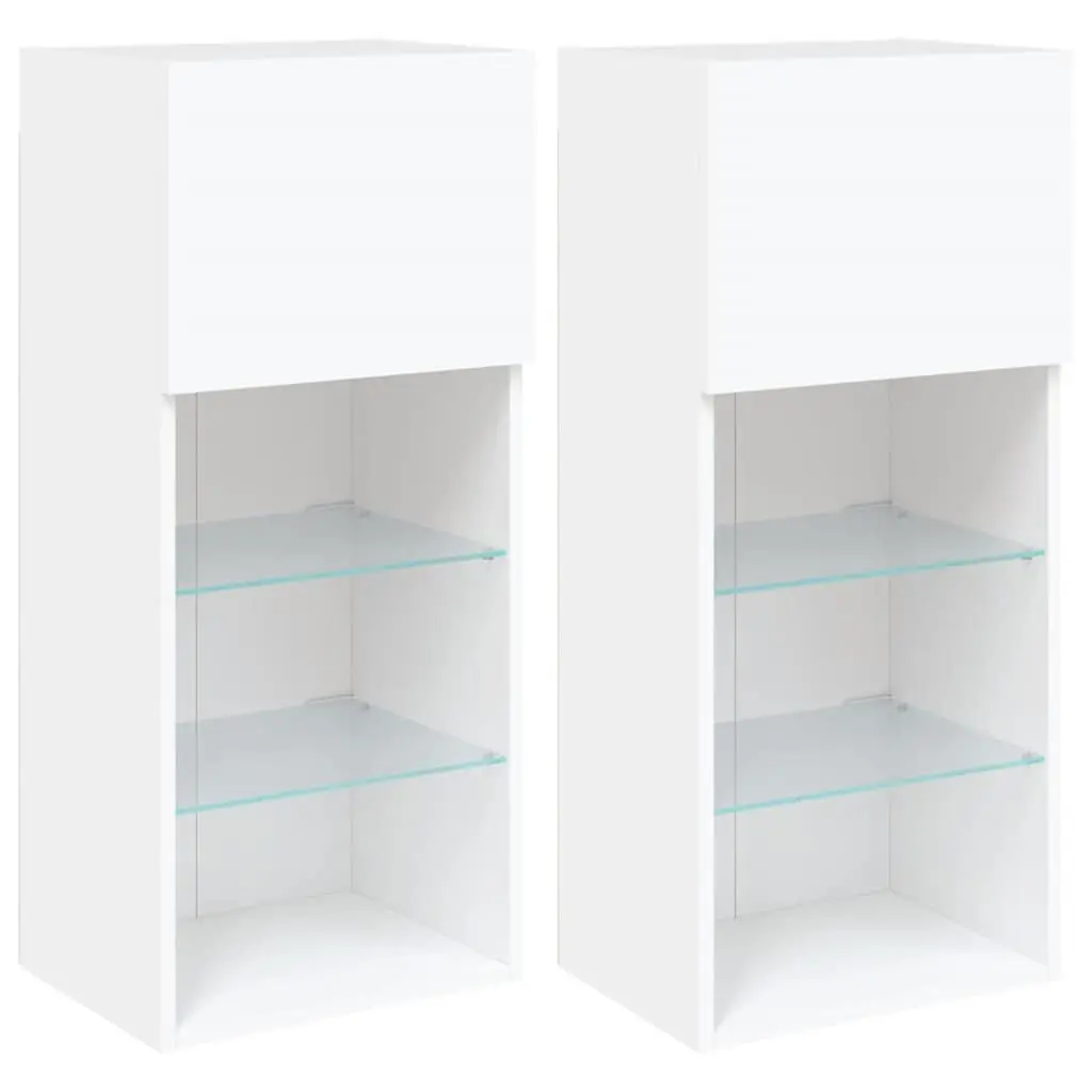 TV Cabinets Wall-Mounted with RGB LED Lights 40.5x30x90cm White Set of 2