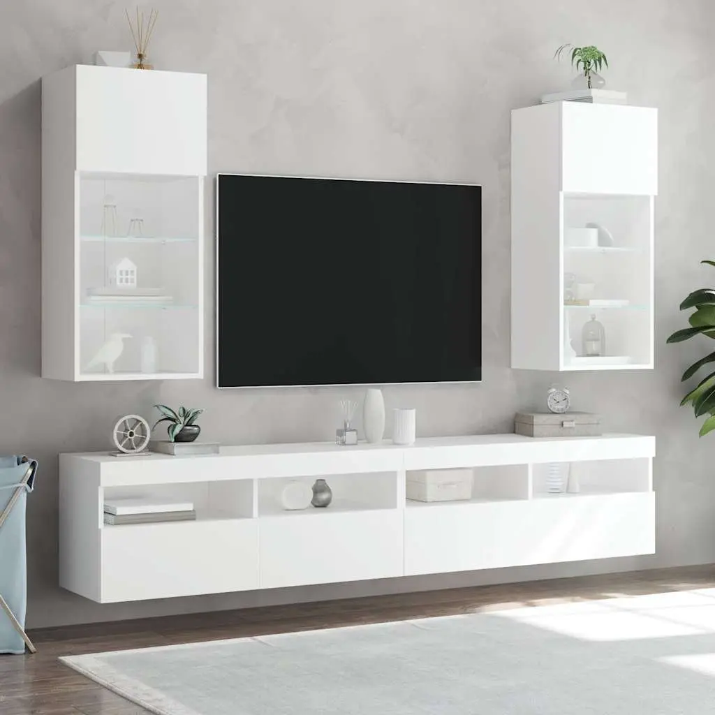 TV Cabinets Wall-Mounted with RGB LED Lights 40.5x30x90cm White Set of 2
