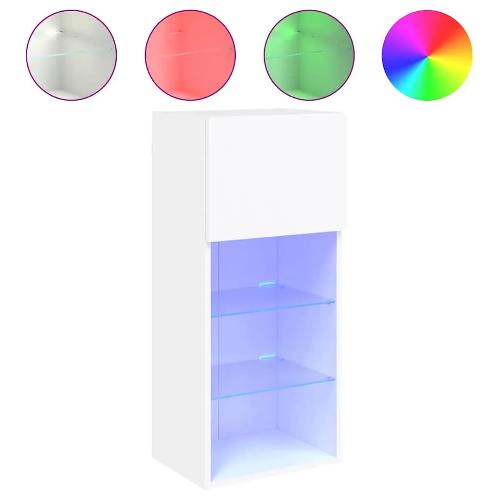 TV Cabinets Wall-Mounted with RGB LED Lights 40.5x30x90cm White Set of 2