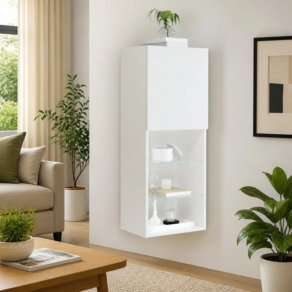 TV Cabinet RGB LED Lights Wall-Mounted White Storage Unit 40.5 x 30 x 102 cm