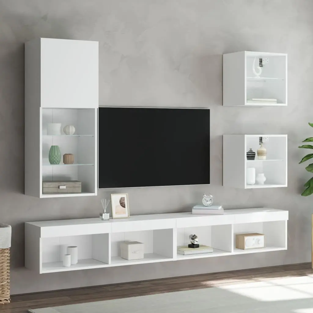 TV Cabinet RGB LED Lights Wall-Mounted White Storage Unit 40.5 x 30 x 102 cm