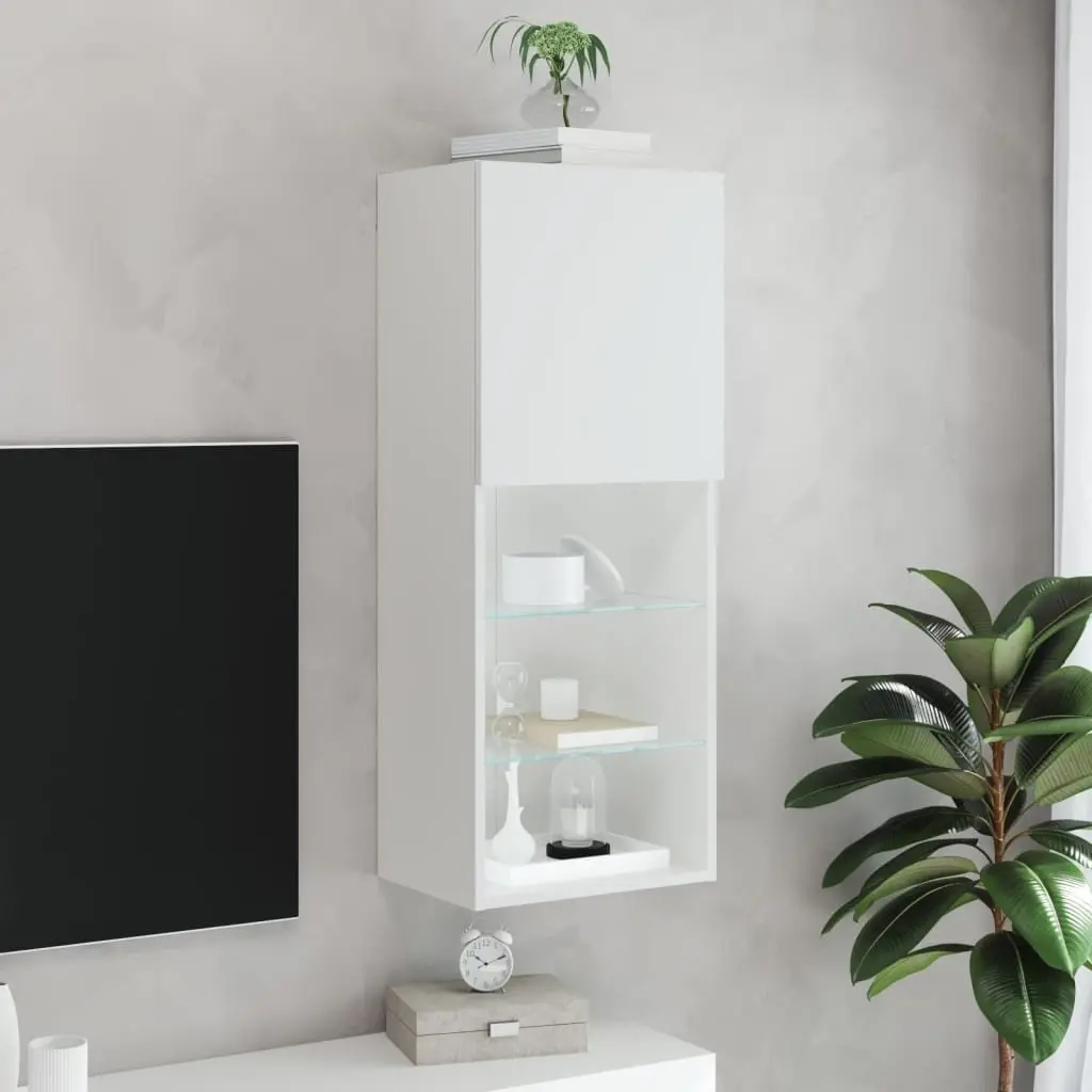 TV Cabinet RGB LED Lights Wall-Mounted White Storage Unit 40.5 x 30 x 102 cm