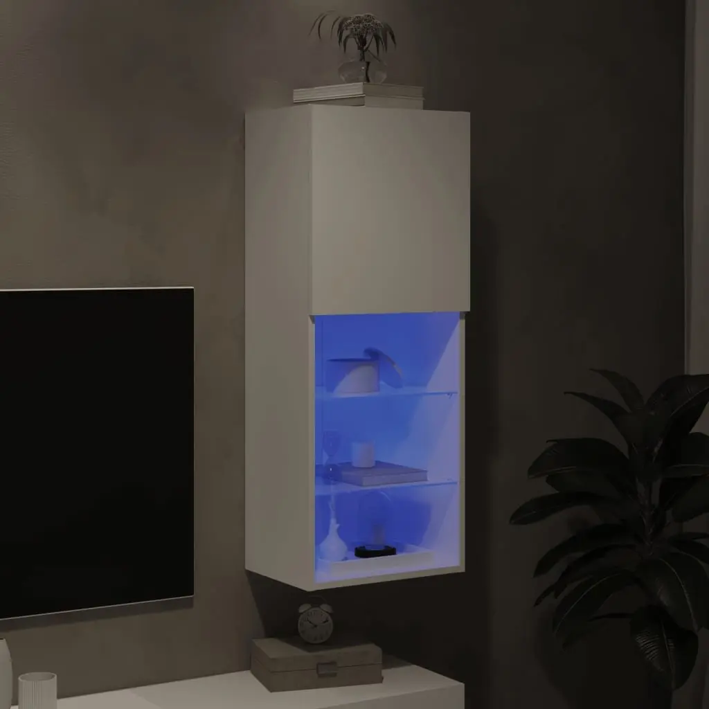 TV Cabinet RGB LED Lights Wall-Mounted White Storage Unit 40.5 x 30 x 102 cm