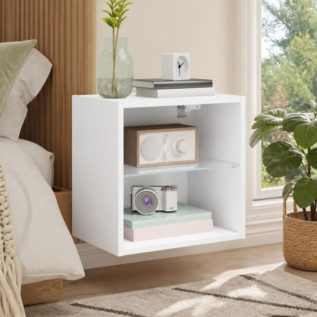 Bedside Cabinet Wall-mounted with RGB LED Lights White