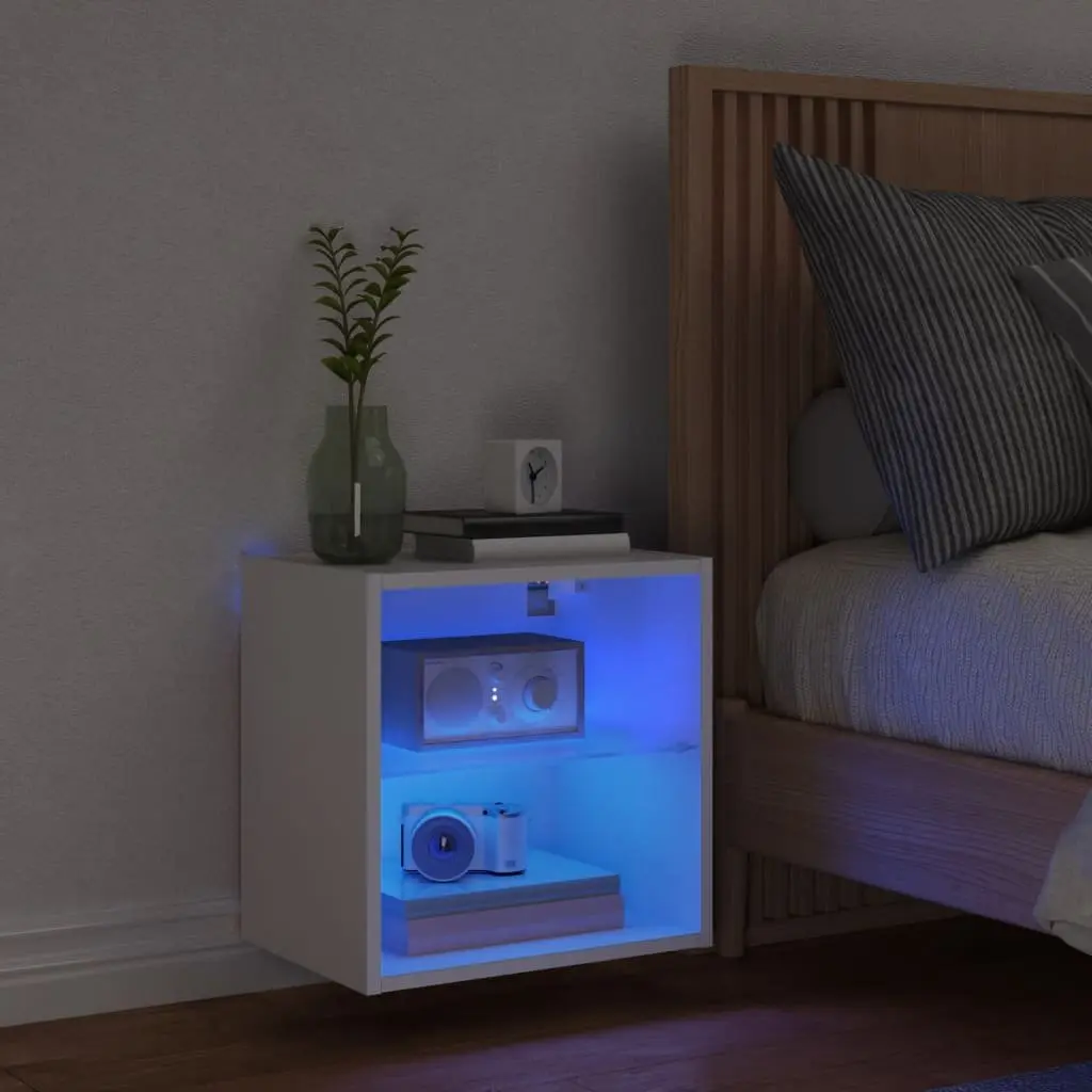 Bedside Cabinet Wall-mounted with RGB LED Lights White