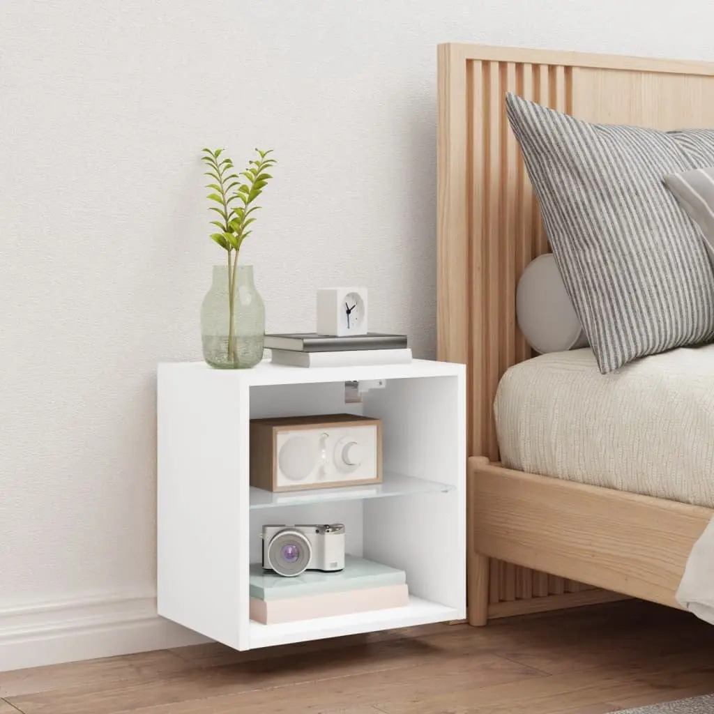 Bedside Cabinet Wall-mounted with RGB LED Lights White