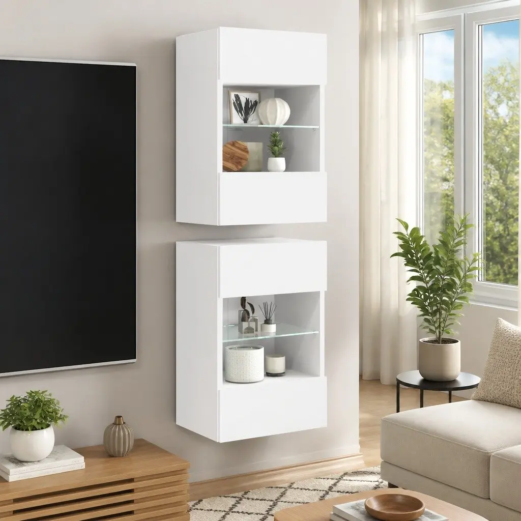 Wall Cabinets with RGB LED Lights White 40x30x60.5 cm 2 pcs