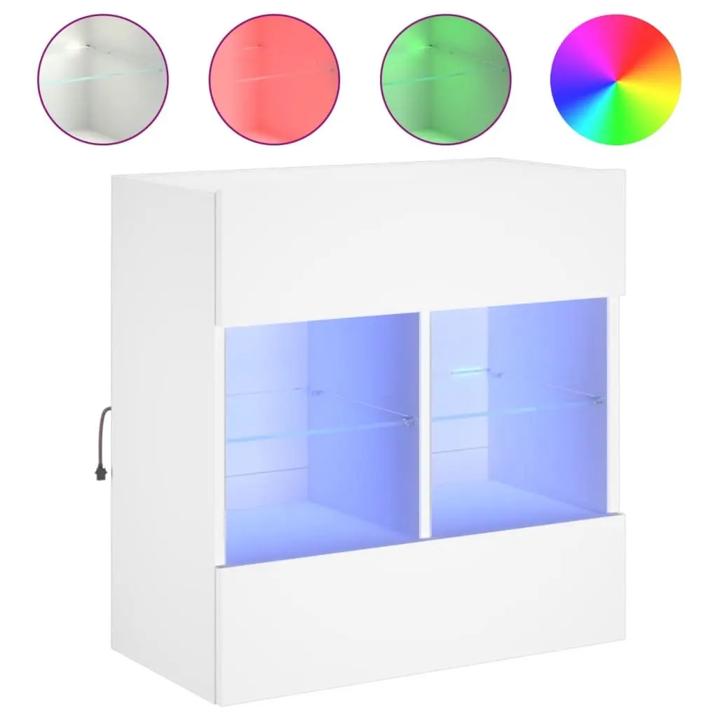 White TV Wall Cabinet Floating Shelves RGB LED Lights 58.5 x 30 x 60.5 cm