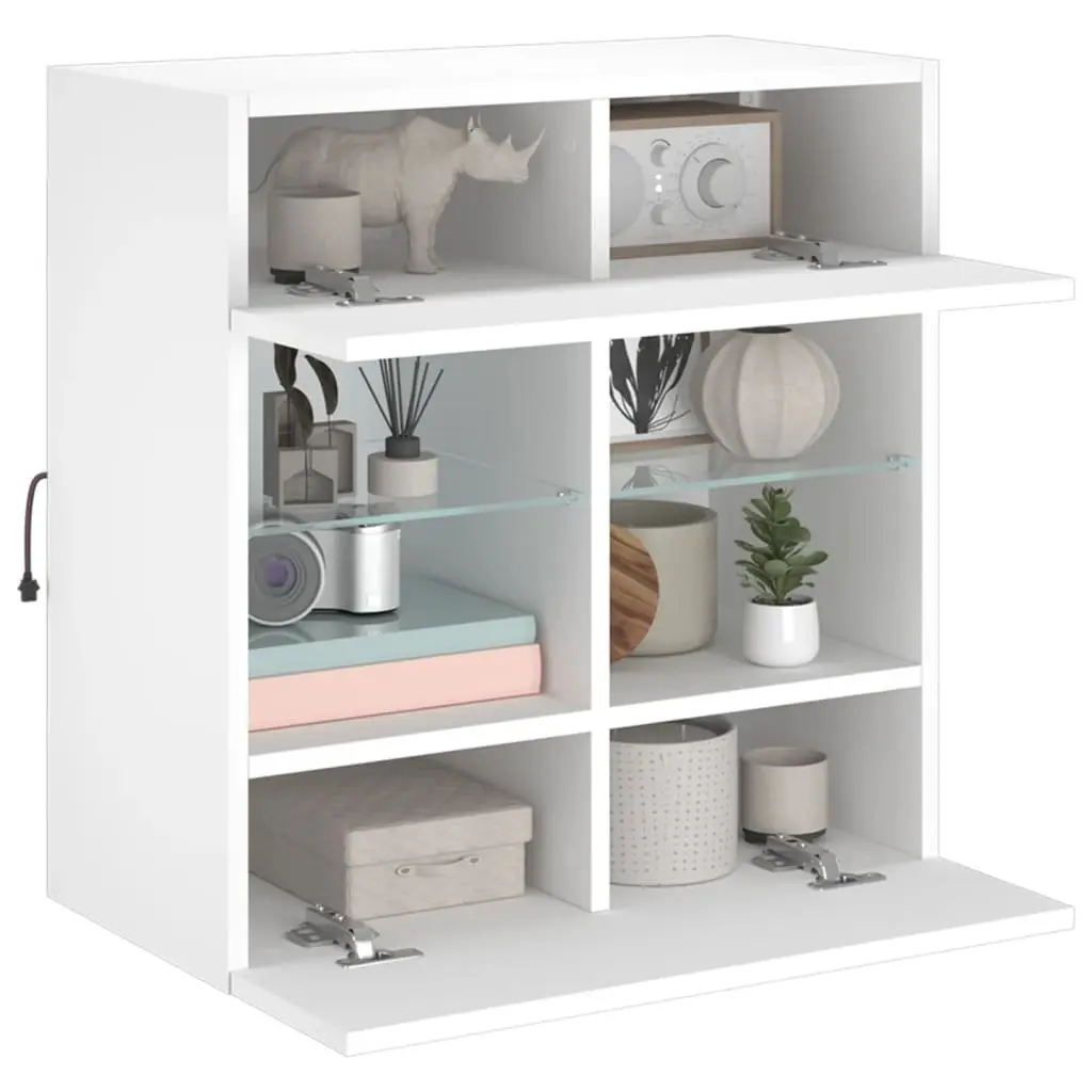 White TV Wall Cabinet Floating Shelves RGB LED Lights 58.5 x 30 x 60.5 cm
