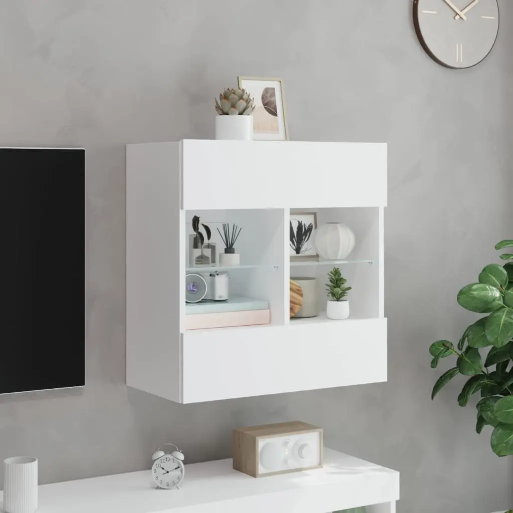 White TV Wall Cabinet Floating Shelves RGB LED Lights 58.5 x 30 x 60.5 cm