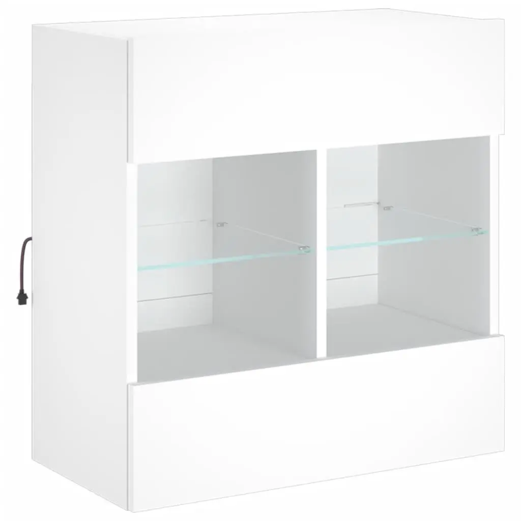 White TV Wall Cabinet Floating Shelves RGB LED Lights 58.5 x 30 x 60.5 cm