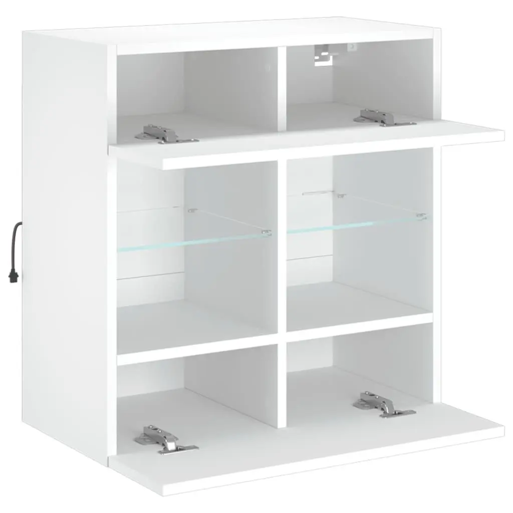 White TV Wall Cabinet Floating Shelves RGB LED Lights 58.5 x 30 x 60.5 cm