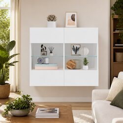 TV Wall Cabinet with RGB LED Lights Wall-Mounted Media Storage Unit White