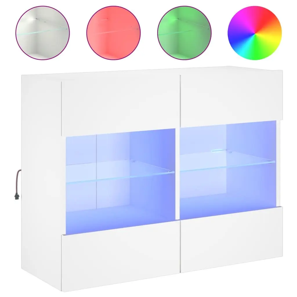 TV Wall Cabinet RGB LED Lights Wall-Mounted Media Storage Unit White 78.5 x 30 x 60.5 cm