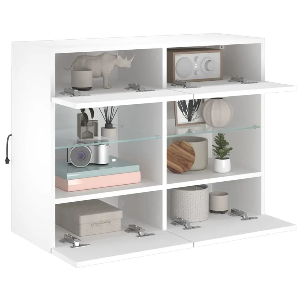 TV Wall Cabinet RGB LED Lights Wall-Mounted Media Storage Unit White 78.5 x 30 x 60.5 cm