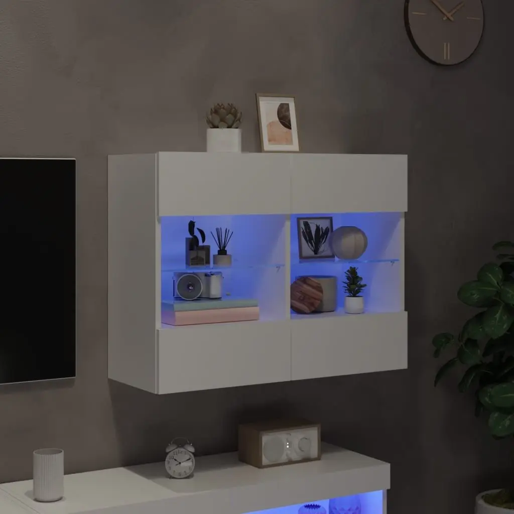TV Wall Cabinet RGB LED Lights Wall-Mounted Media Storage Unit White 78.5 x 30 x 60.5 cm