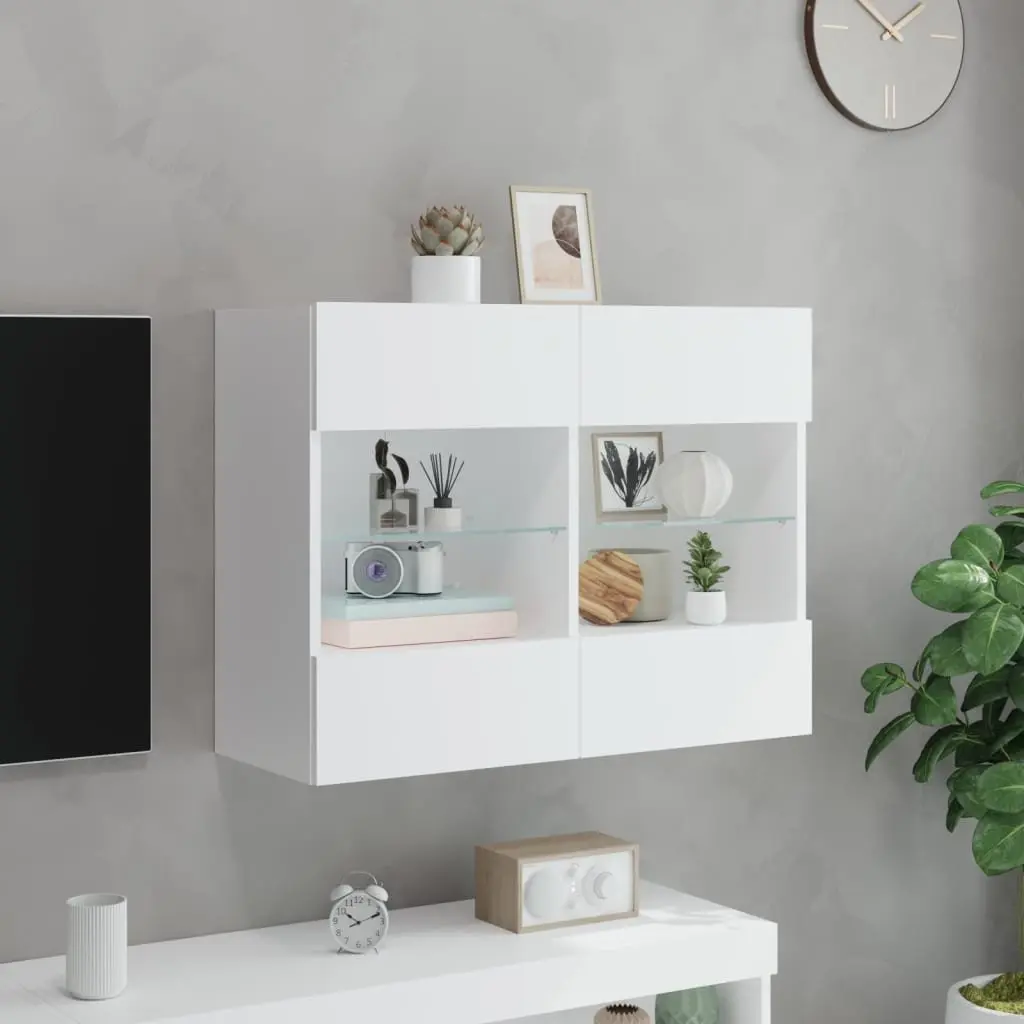 TV Wall Cabinet RGB LED Lights Wall-Mounted Media Storage Unit White 78.5 x 30 x 60.5 cm