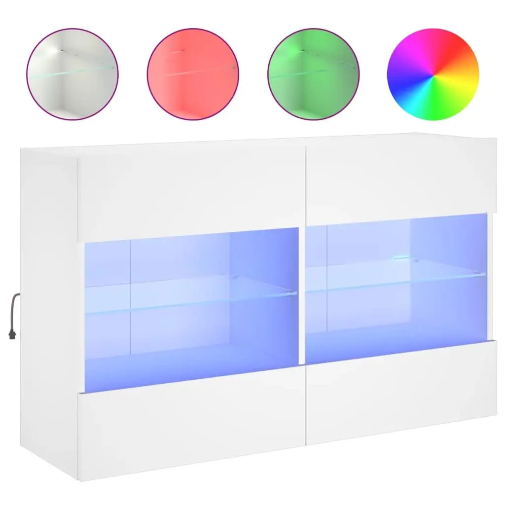 TV Wall Cabinet RGB LED Lights White Floating Shelves 98.5 x 30 x 60.5 cm