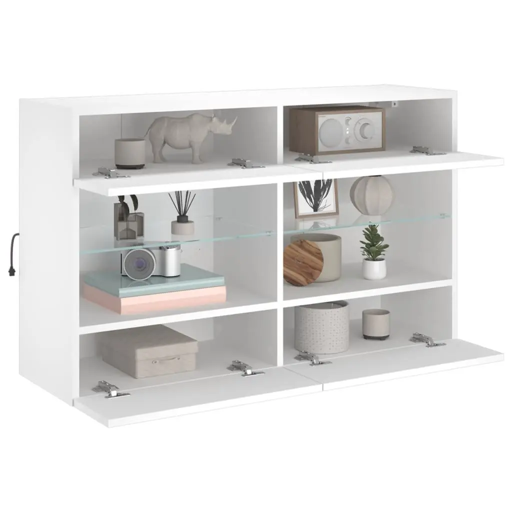 TV Wall Cabinet RGB LED Lights White Floating Shelves 98.5 x 30 x 60.5 cm