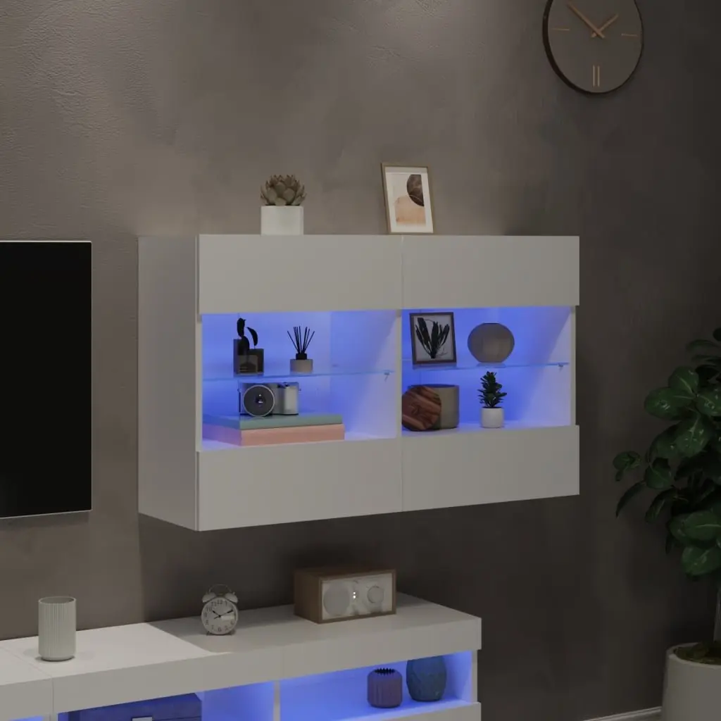 TV Wall Cabinet RGB LED Lights White Floating Shelves 98.5 x 30 x 60.5 cm