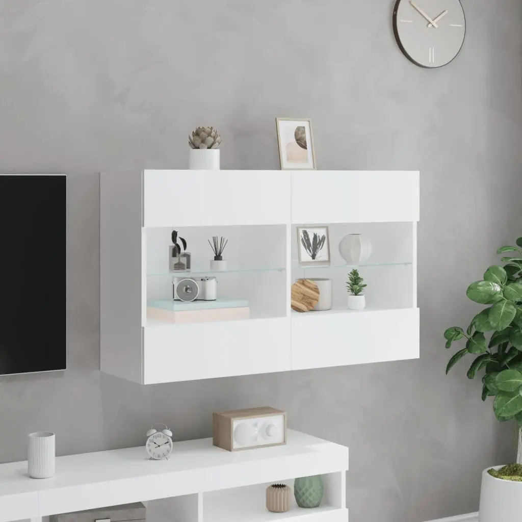 TV Wall Cabinet RGB LED Lights White Floating Shelves 98.5 x 30 x 60.5 cm